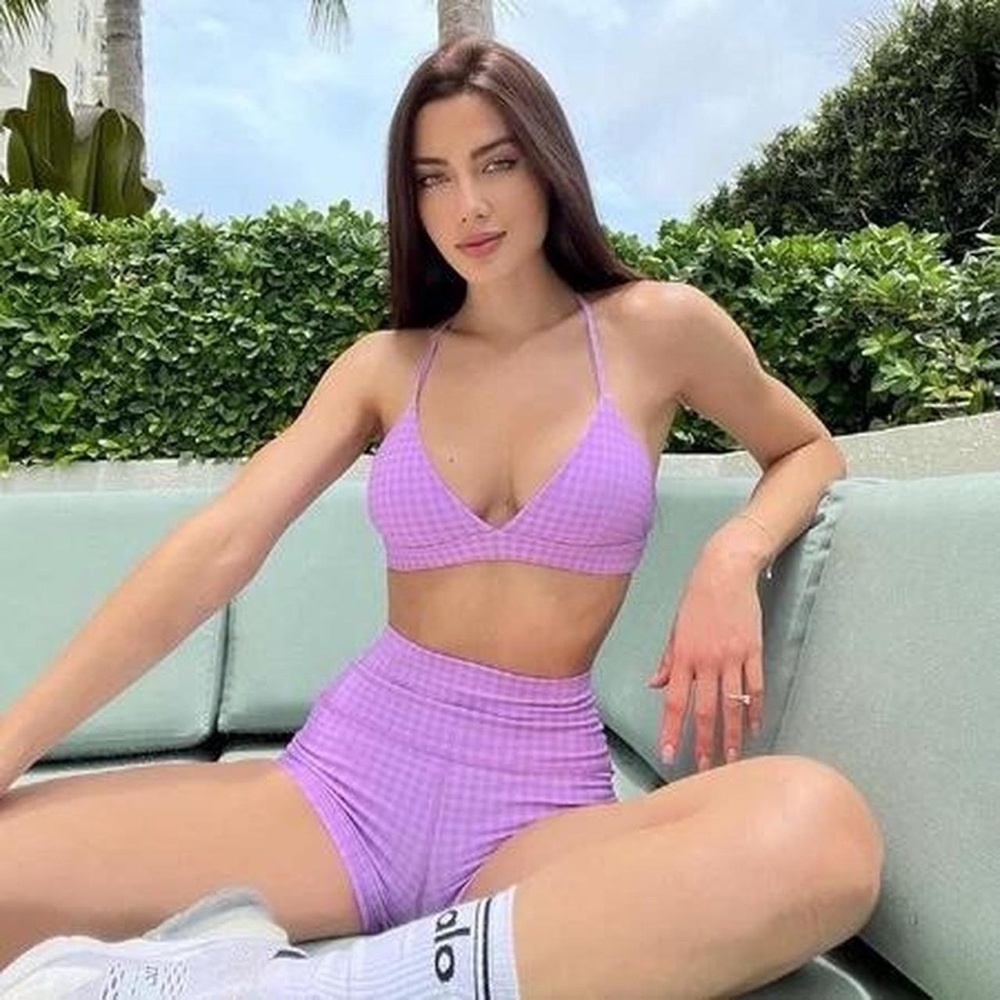 Alo purple gingham bra short set